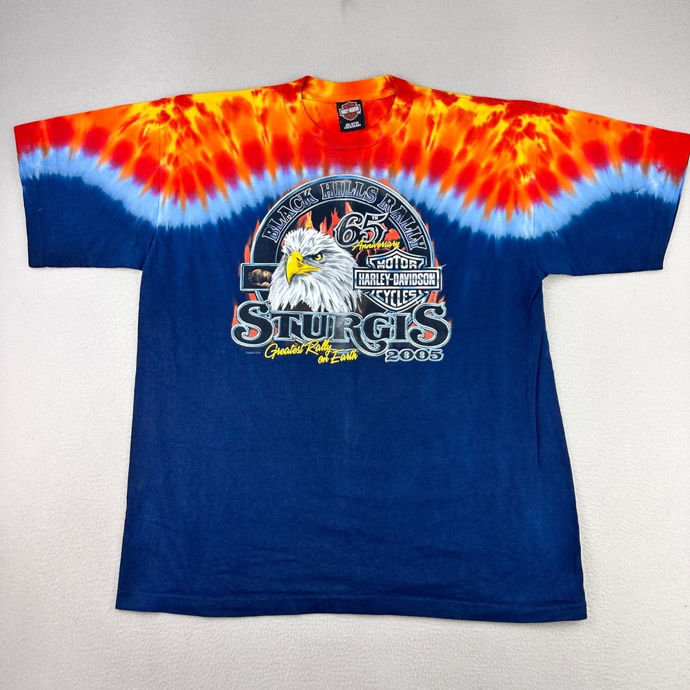 VTG Harley-Davidson Sturgis T-Shirt Mens L Eagle Tie Dye 2005 Single Stitch USA